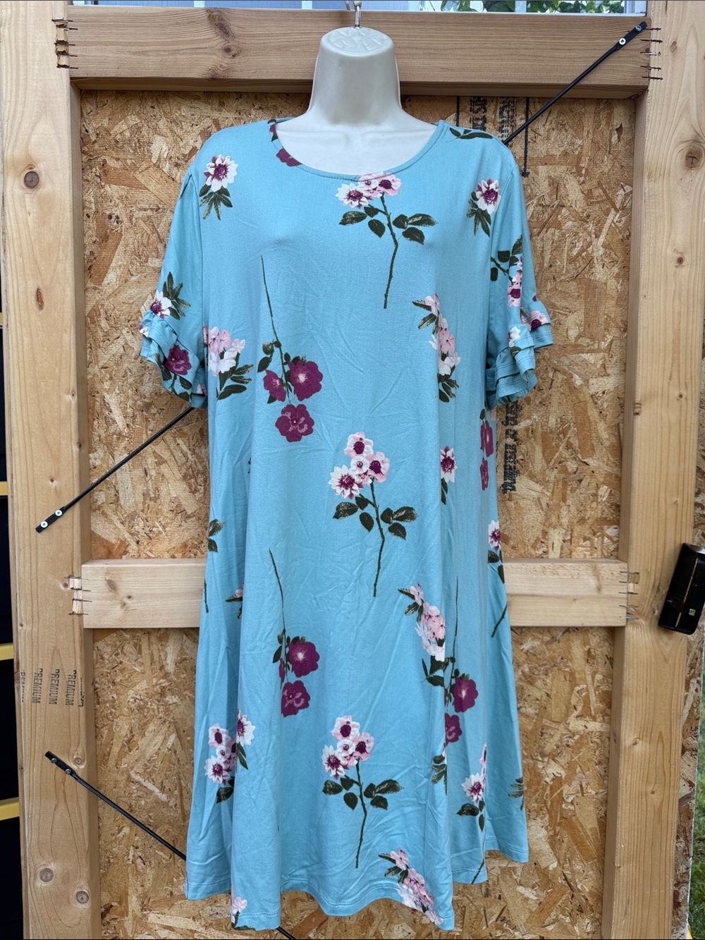 Justify Aqua Floral Midi Dress with Ruffle Sleeves